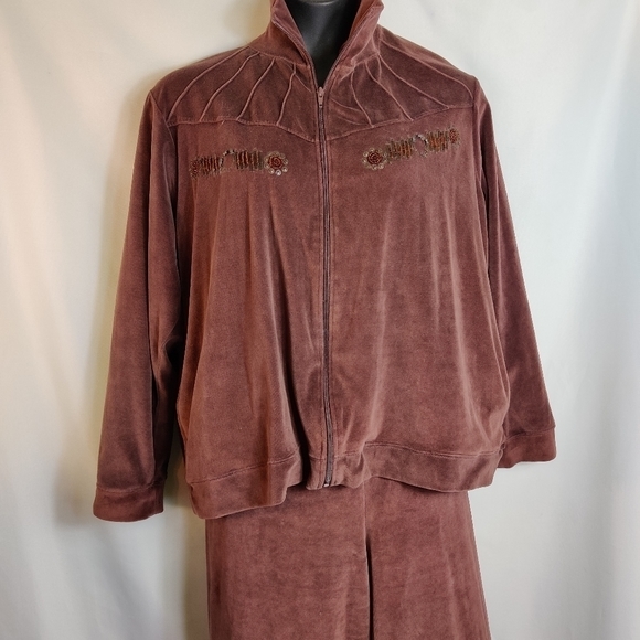 Y2K velvet 2pc jogging suit Ashley Stewart brown 2X‎ - Picture 3 of 6